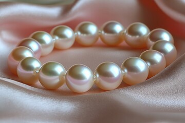 Poster - Natural pearl bracelet elegantly displayed on soft satin fabric in a serene setting highlighting luxury and simplicity
