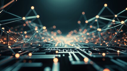 Poster - Exploration of a futuristic digital landscape with interconnected nodes and glowing lights