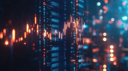 Poster - Abstract digital sound wave visualization with vibrant colors and a futuristic cityscape in the background
