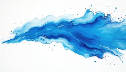 Aufkleber - Abstract blue paint swirl on white background. Acrylic art with vibrant colors creates dynamic movement. Flowing wave illustration with water, ocean, sea, sky, splashes. Modern contemporary design