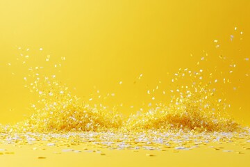 Poster - Colorful yellow confetti scattering in the air creating a vibrant atmosphere during a festive celebration