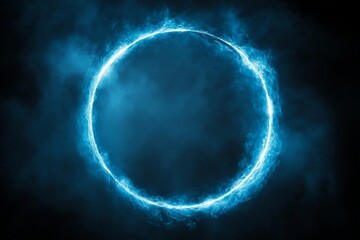 Aufkleber - Bright blue circular energy ring surrounded by misty smoke effects at night