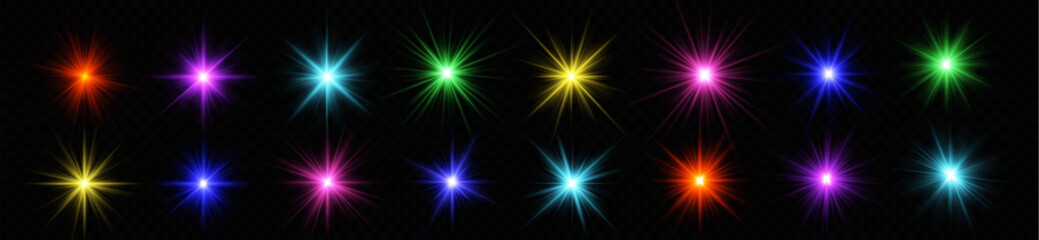 Wall Mural - stars sunlight color flare flash ray glow shine shiny glare effect abstract christmas burst bright b