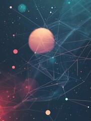 Poster - Geometric world, simple network paths, abstract synergy, flat design illustration