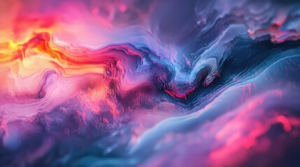 Poster - Abstract art of swirling vibrant colors, predominantly pink, blue, and orange, creating a dynamic and energetic composition. The texture appears fluid and almost ethereal