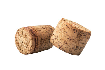 Poster - A close up shot of two wine corks lying next to each other on a plain gray colored background surface