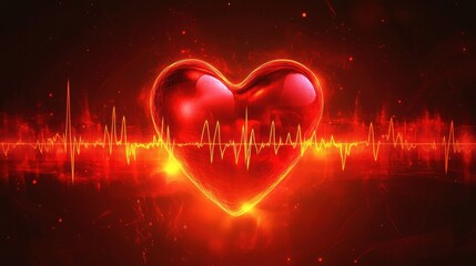 Poster - Red heart and ECG waveform symbolizing a healthy heartbeat