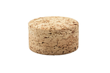 Poster - A close up shot of a cylindrical cork object sitting on a gray surface showing its textured surface well