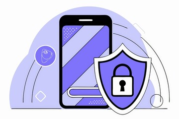 Poster - A digital illustration featuring a smartphone with a security shield, symbolizing mobile security and data protection in a cloud environment.
