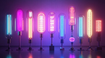 Poster - Close-up shot of a collection of glowing neon lights illustration