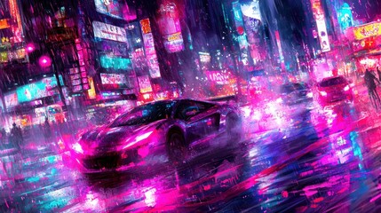Poster - Cyberpunk Cityscape: Neon Rain