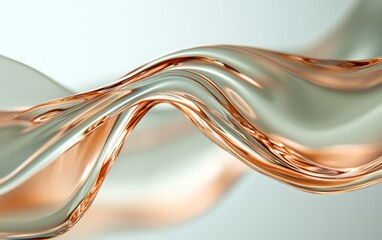 Poster - Abstract image of flowing, metallic fabric in shades of rose gold and light gray against a white background. The fabric is swirled and undulating, creating a sense of movement and fluidity