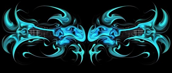 Poster - Abstract Cyan Flames Design: A Symphony of Light and Shadow