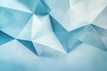 Aufkleber - Abstract geometric background featuring a multitude of light blue and white triangular facets.  A 3D polygonal surface, reminiscent of ice or crystal