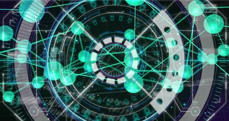 Poster - In school, animation of futuristic digital interface with glowing circles and lines