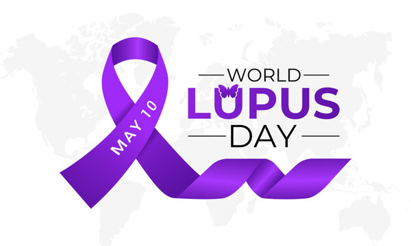 World Lupus Day. Realistic Ribbon with Butterfly Rash. Health awareness vector illustration. Banner poster, flyer and background design template. Vector illustration. Eps 10.