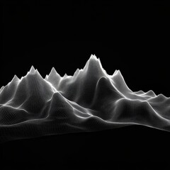 Aufkleber - Abstract White Wireframe Landscape: Digital Mountain Range on Black Background