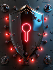 Poster - An artistic shield design featuring a glowing keyhole, symbolizing security and protection in a digital space.