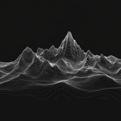 Poster - Elegant Wireframe Landscape: A Minimalist Topographic Representation Against a Dark Backdrop