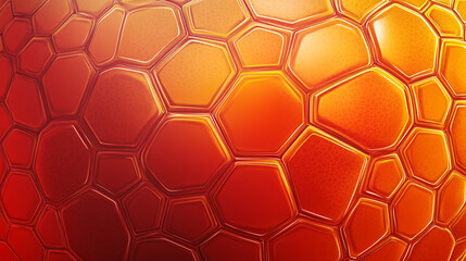 Poster - Close up of a spherical object with a red and orange honeycomb pattern and shiny surface texture