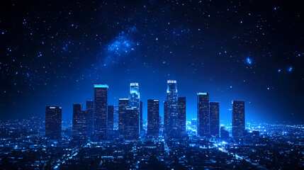 Wall Mural - night city skyline under a cosmic sky