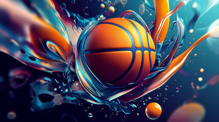 Poster - A dynamic basketball illustration with fluid motion and vibrant colors in a modern design style