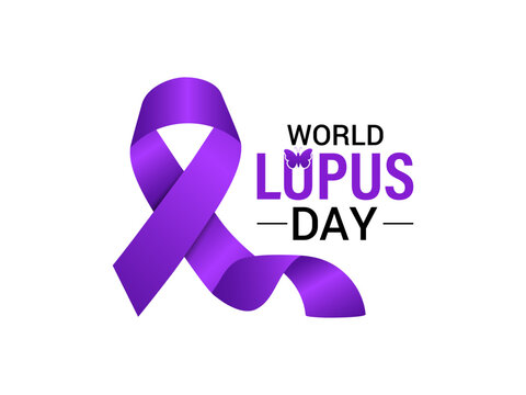 World Lupus Day. Realistic Ribbon with Butterfly Rash. Health awareness vector illustration. Banner poster, flyer and background design template. Vector illustration. Eps 10.