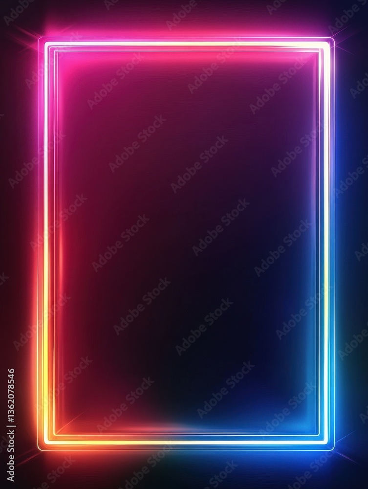 Abstract neon frame with glowing light and colorful rectangular border ...