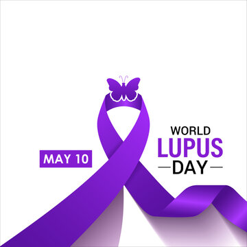World Lupus Day. Realistic Ribbon with Butterfly Rash. Health awareness vector illustration. Banner poster, flyer and background design template. Vector illustration. Eps 10.