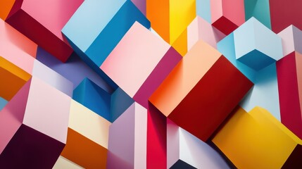 Poster - Geometric shapes in vivid colors interlocking with contrasting shadows that enhance the three-dimensionality