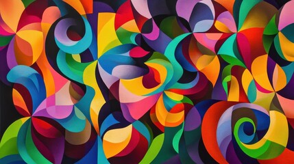 Poster - The abstract pattern features a kaleidoscope of vibrant geometric shapes intertwining in a symphony of bold colors, creating a visually stimulating and dynamic visual experience.