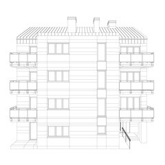 Poster - A building with a lot of windows and a chimney. The building is tall and has a lot of windows