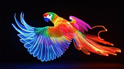 Poster - A Colorful Abstract Parrot Gliding Gracefully Across a Dark Background