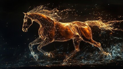 Poster - A digital artwork depicts a running horse with glowing lines