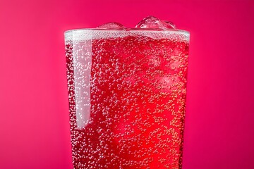 Poster - Refreshing beverage in a clear glass with bubbles set against a vibrant pink background