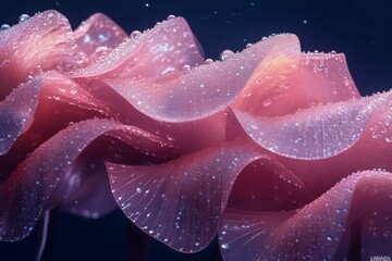 Aufkleber - Close-up view of delicate pink flower petals adorned with glistening water droplets in a serene underwater environment