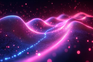 Wall Mural - abstract glowing wave of pink and blue particles