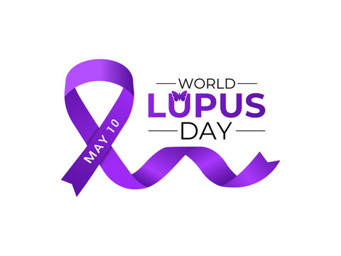 World Lupus Day. Realistic Ribbon with Butterfly Rash. Health awareness vector illustration. Banner poster, flyer and background design template. Vector illustration. Eps 10.