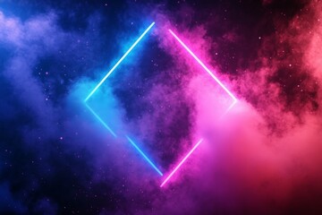 Aufkleber - Colorful neon geometric shapes create a vibrant atmosphere with swirling clouds at night