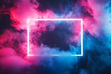 Aufkleber - Colorful smoke fills a dark space with a glowing frame in the center, creating an abstract and atmospheric visual effect