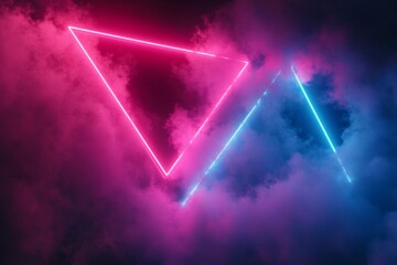 Poster - Colorful neon triangles glow amidst vibrant clouds creating an electric atmosphere of creativity and energy
