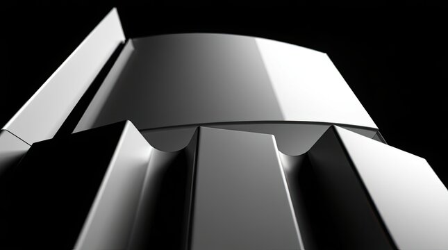 Abstract rendering of metal shapes against a dark background