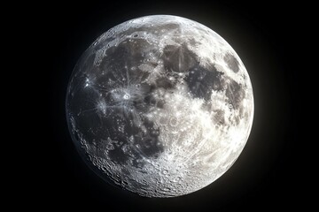 Poster - Bright full moon illuminates the night sky with craters visible from a distance