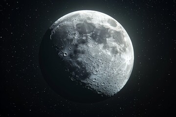 Poster - Gorgeous view of the moon highlighting its craters and surface features against a starry night sky