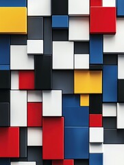 Poster - Abstract geometric pattern with colorful squares and rectangles in red, blue, yellow, black, and white for modern design backgrounds.