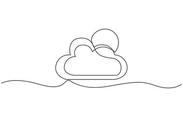 Poster - Cloud one line drawing, Continuous one line drawing of a cloud isolated on a simple background vector illustration, Sun and clouds continuous one line drawing.