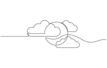 Poster - Cloud one line drawing, Continuous one line drawing of a cloud isolated on a simple background vector illustration, Sun and clouds continuous one line drawing.