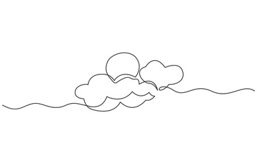 Poster - Cloud one line drawing, Continuous one line drawing of a cloud isolated on a simple background vector illustration, Sun and clouds continuous one line drawing.