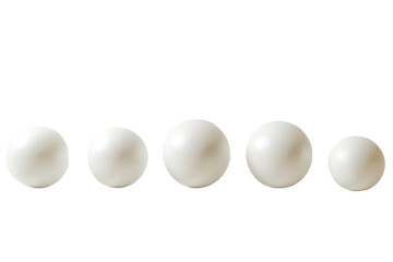 Poster - A simple still life of five white round objects arranged in a row on a neutral gray background studio shot