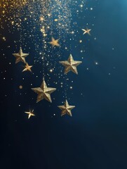 Wall Mural - abstract christmas background with falling snowflakes and sparkling stars on blue background with em